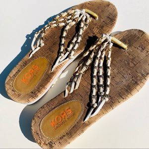 Michael Kors Gold/White Chain Flip Flops Size 6